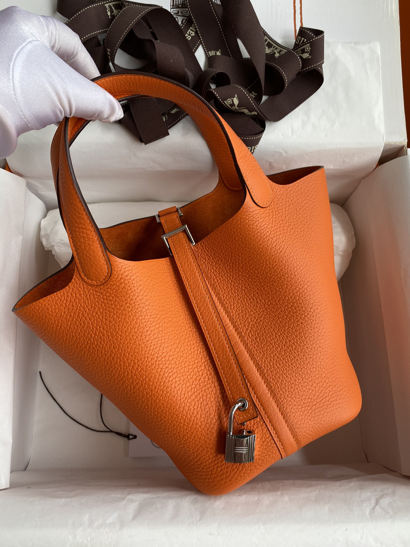 Hermes Picotin Lock 18 Bag In Orange Clemence Leather